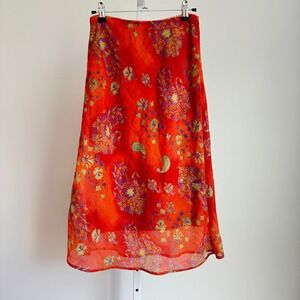 Vintage Y2K Treska Floral Paisley Print Midi Skirt Boho Festival size M